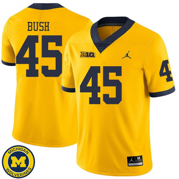 Men's Michigan Wolverines #45 Peter Bush Yellow Jordan Brand Embroidery Football Jersey